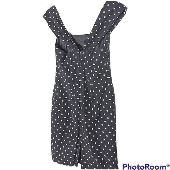 Vintage Black & White Polkadot Structured Dress size 8 - Picture 3 of 10
